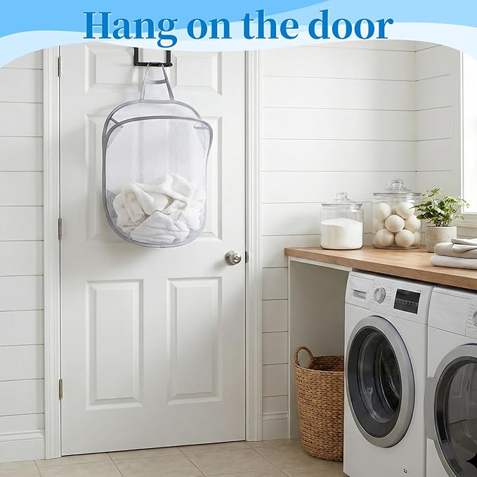 2 Pack Mesh Foldable Hanging Laundry Hamper, Small Wall Laundry Baskets