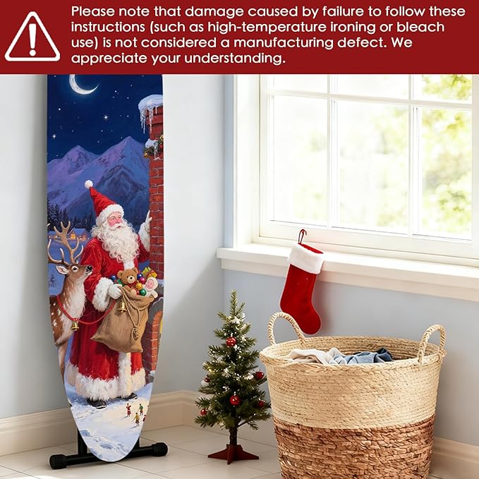 Nuxovilar Ironing Board Cover Santa and Deer Pattern Polyester 15x54 Inches