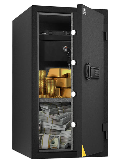 TIGERKING Fireproof Safe Box, 3.47 Cubic Feet Home Safe Box with Drawer, Large Steel Digital Safes for Home and Office