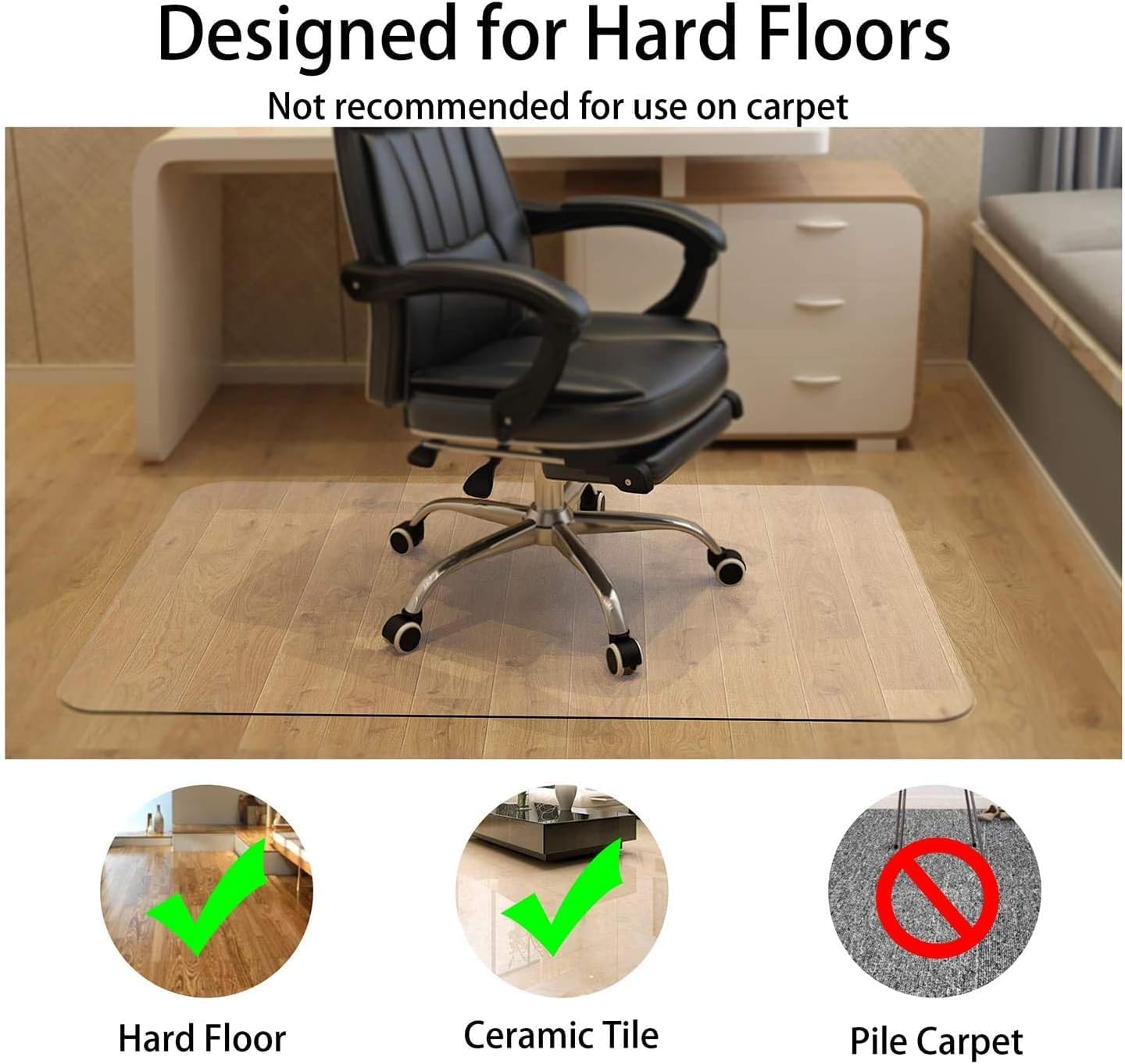 NATRKE Clear Office Chair Mat for Hard Floor, Transparent Computer Desk Chair PVC Mat for Furniture Wooden Floor Protector for Home Office, BPA and Phthalate Free, 122x92 cm (48"x36")