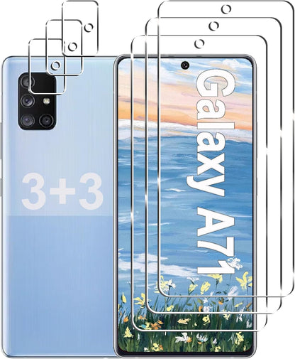 [3+3 Pack]Galaxy A71 5G Screen Protector+Camera Lens Protector, 9H Hardness Tempered Glass, Anti Scratch, HD Clear, Easy Installation, Bubble Free, Screen Protector for Samsung Galaxy A71 5G/4G/5G UW