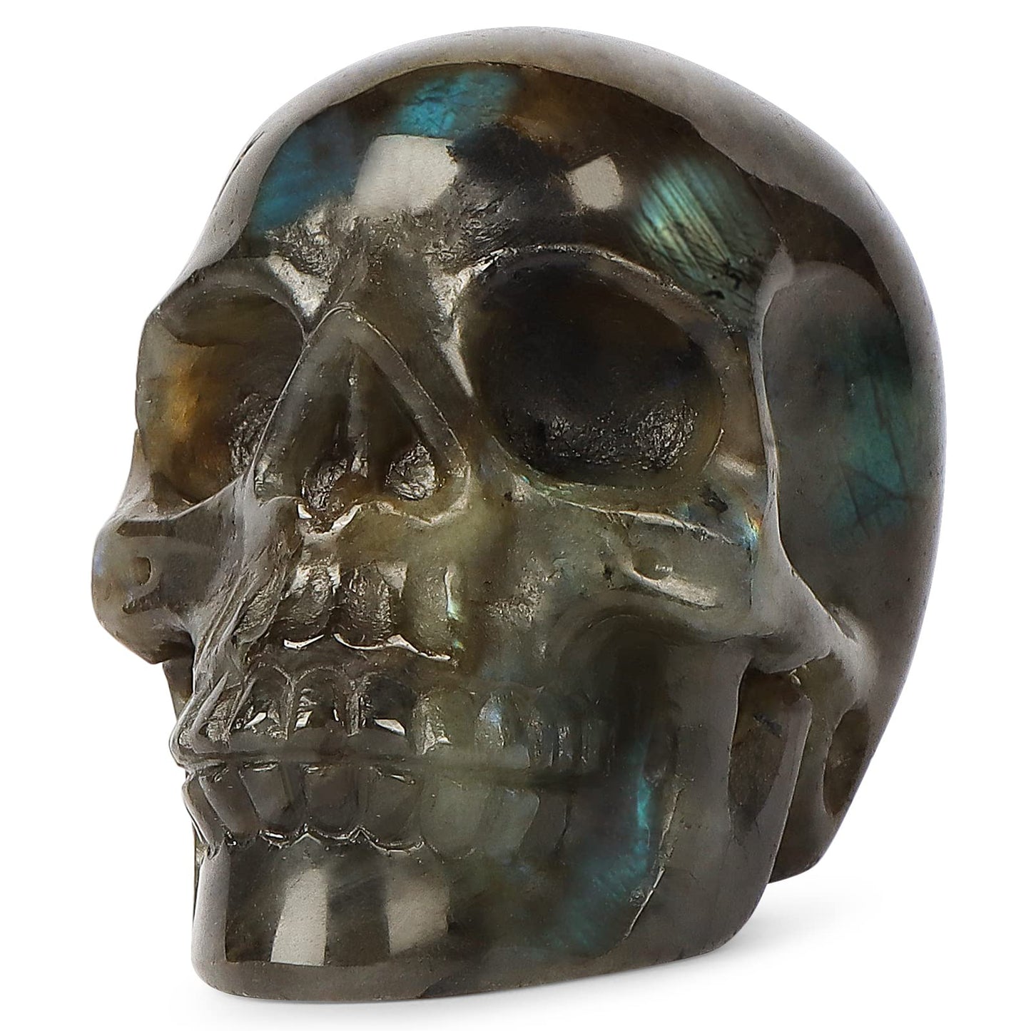 Hxswkk Labradorite Crystal Skull Statue Hand Carved Gemstone Collection Skulls Ornament for Home Office Decor Stone Figurines 3"