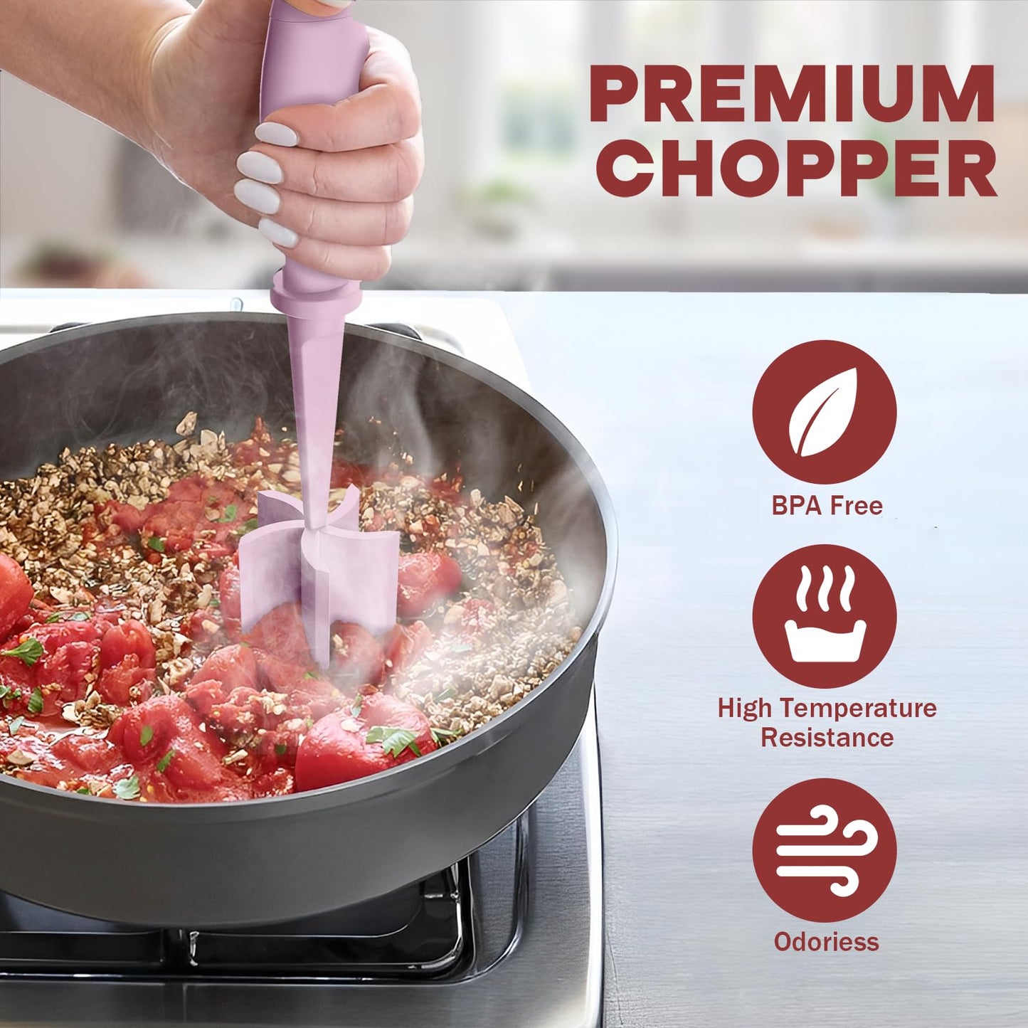 Meat Chopper, Hamburger Grinder, Premium Heat Resistant Smasher for Ground Beef, Burger Grinder Nylon Potato Mix Tool, Meat & Poultry Tenderizers-Black
