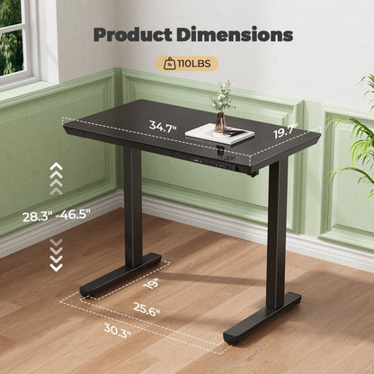 JYLH JOYSEEKER Glass Electric Standing Desk with Drawer, 35" x 20" Whole Piece Tabletop Samll Sit Stand Table, Height Adjustable Workstation with Storage & USB Ports, Quick Install Home Office Desk