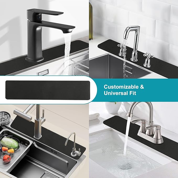 Customizable Faucet Mat for Kitchen Sink: 24"L x 4"W Cuttable Bathroom Counter