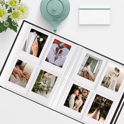 Mini Instax Photo Album 208 Photos 2x3 Inch Pictures Book for Fujifilm Polaroid Instant Camera, Linen Hardcover Polaroid Book for Photos Travel Family Anniversaries Baby Vacations Black 1 Pack