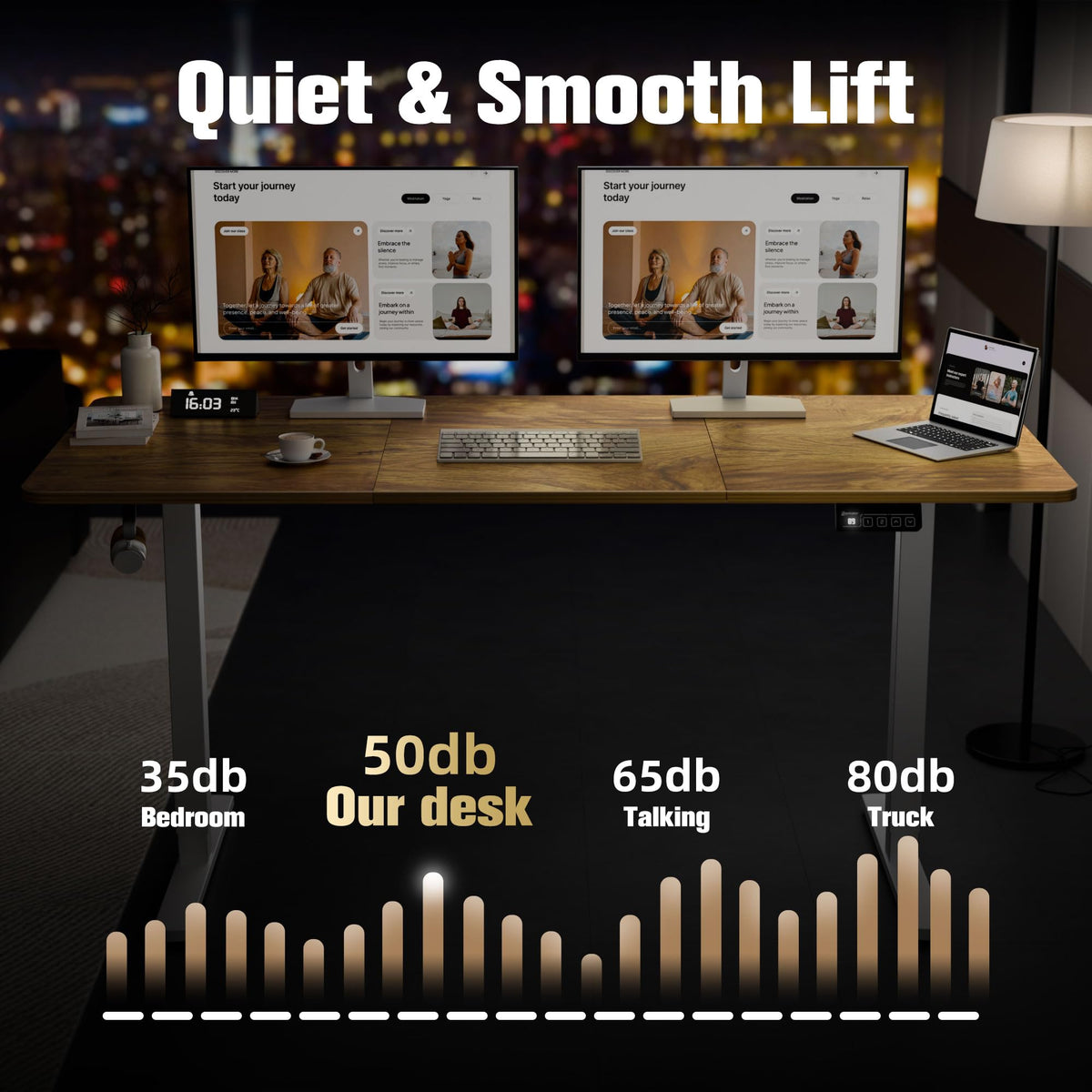 ERGOMAKER 63" Electric Standing Desk, Adjustable Height, Sit Stand Up Desk for Home Office & Computer Workstations, Memory Controller, Light Rustic Brown