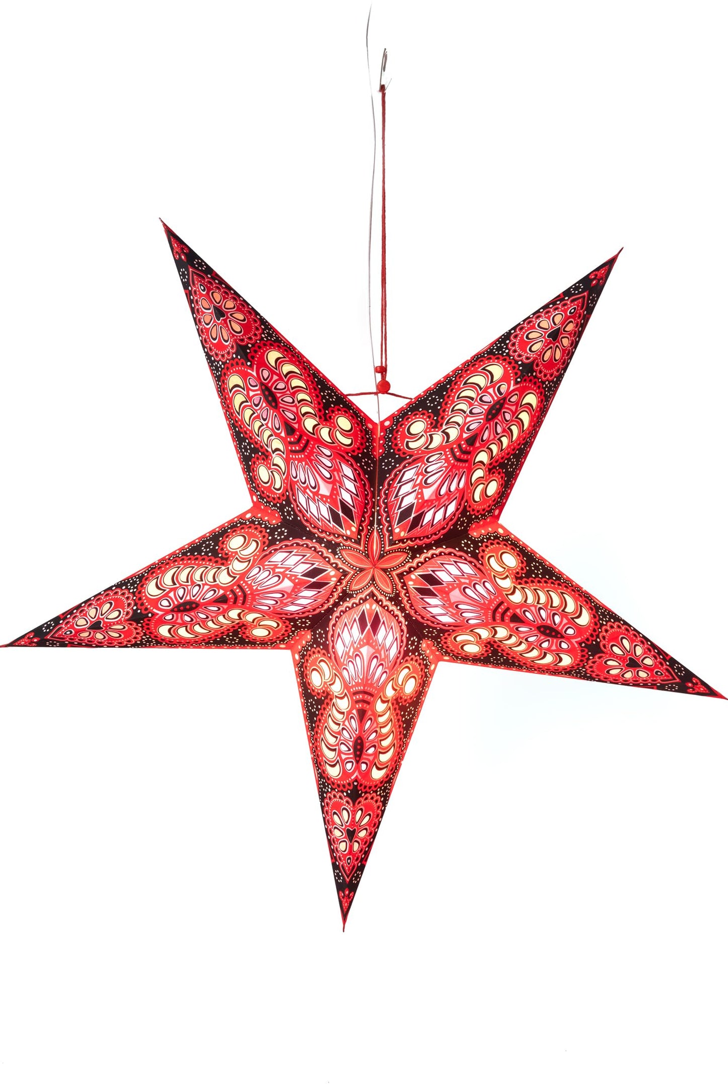 Mexicali Blues 24 inch 5 Point Paper Star Lanterns – Illuminate Your Space with Celestial Charm (Ganesh - Red & Black)