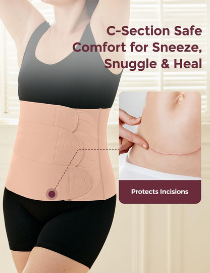 Momcozy Ergowrap Postpartum Belly Band for C-Section Recovery and Vaginal Birth, Abdominal Binder with 3D Lifting & Ergonomic Back Support, Seamless Belly Wrap Shapewear for Post Surgery Recovery