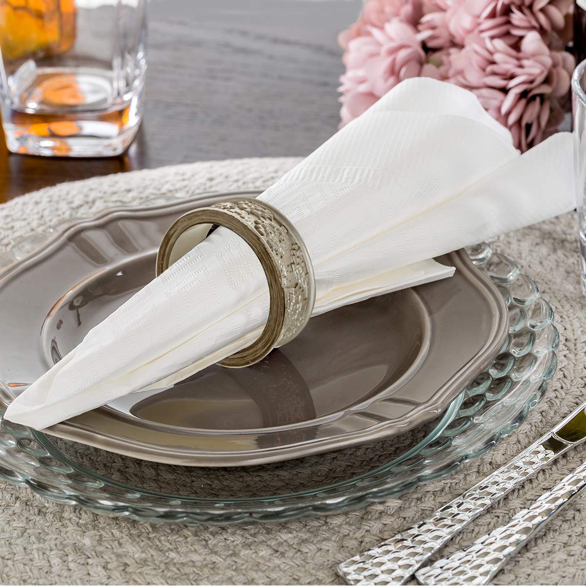 Creative Scents Dublin Silver Home Decor Tray with Orbs Set and Matching Set of 2 Candle Holders with Set of 6 Napkin Rings - Coffee Table Mantle Decor Centerpiece Table Decorations for Living Room