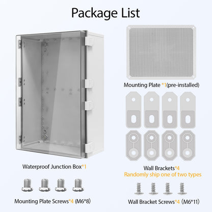 LMioEtool Electrical Box, IP65 Waterproof Dustproof ABS Plastic Enclosure, Outdoor and Indoor Project Box Hinged Clear Cover with Mounting Plate Wall Brackets,Outer Dimension 23.6"x 15.7" x 8.7", Grey
