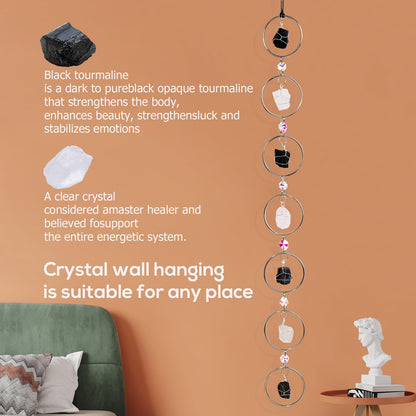 Black Tourmaline Natural Gemstone Wall Hanging - Round Crystal Sun Catcher for Windows, Boho Spiritual Home Decor, Healing Energy Ornament & Unique Gift for Women (Silver)