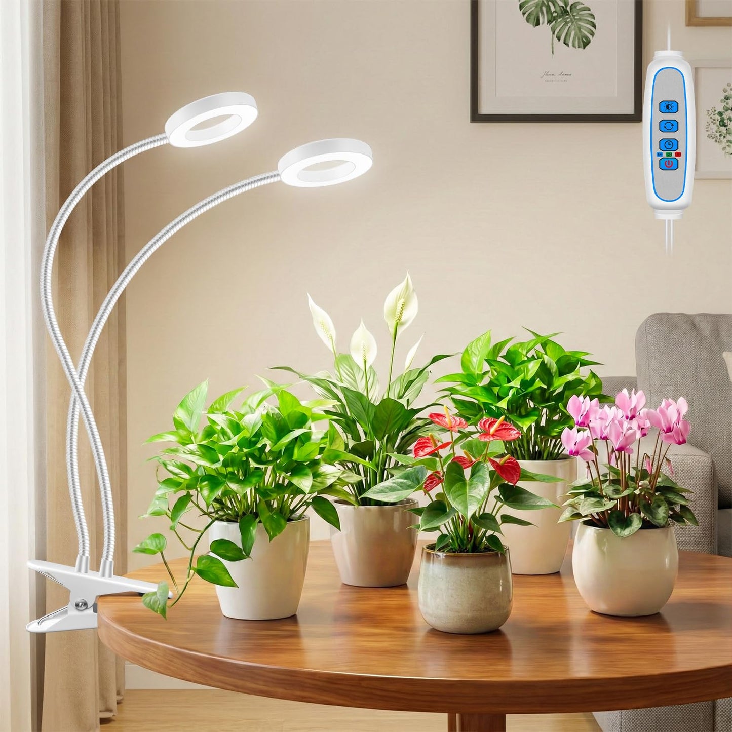 Eurbolan Grow Lights for Indoor Plants, 2 Heads 96 LEDs Full Spectrum Clip On Grow Light with Clip, Plant Lights for Indoor Growing with 3 Lighting Modes, 6/12/16Hrs Auto Time, 5 Brightness.