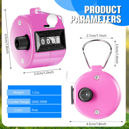 TOODOO 6 Pack Hand Tally Counter 4 Digit Mechanical Palm Clicker Plastic Hand Held Counter Clicker with Metal Finger Ring for School Golf Sports Events Office Stadium(Pink)