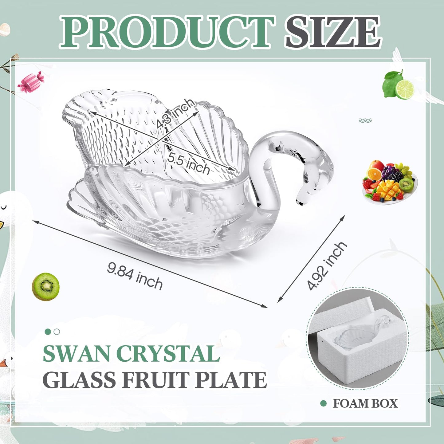 Patelai 9.8'' x 5'' Crystal Swan Bowl Decorative Centerpiece Glass Bowl for Candy Dish Flower Vase Fruits Table Decoration