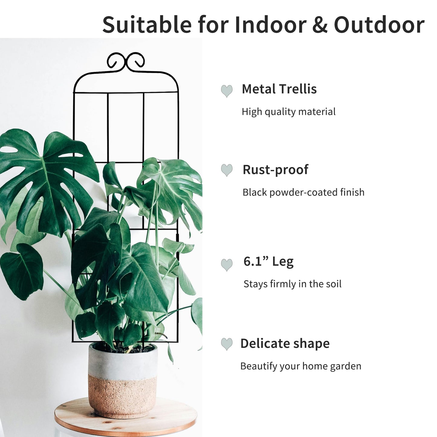 4 Pack 31'' Plant Trellis for Climbing Plants Indoor & Outdoor, Metal Trellis for Potted Plants, Plant Support for Houseplant, Vines, Pothos, Rose, Ivy, and Flowers, Black