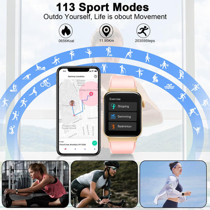 Smart Watch for Men Women(Answer/Make Call), 1.85" Smartwatch 113 Sports Modes Fitness Tracker with Heart Rate Sleep Blood Oxygen Monitor Pedometer, IP68 Waterproof Fitness Watch for Android iOS[2024]