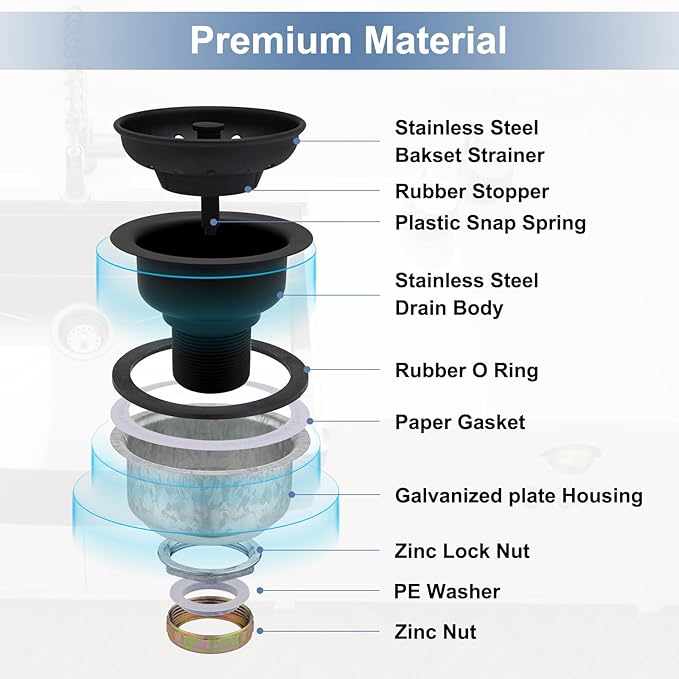 ZM Kitchen Sink Stainless Steel Deep Locking Basket Strainer