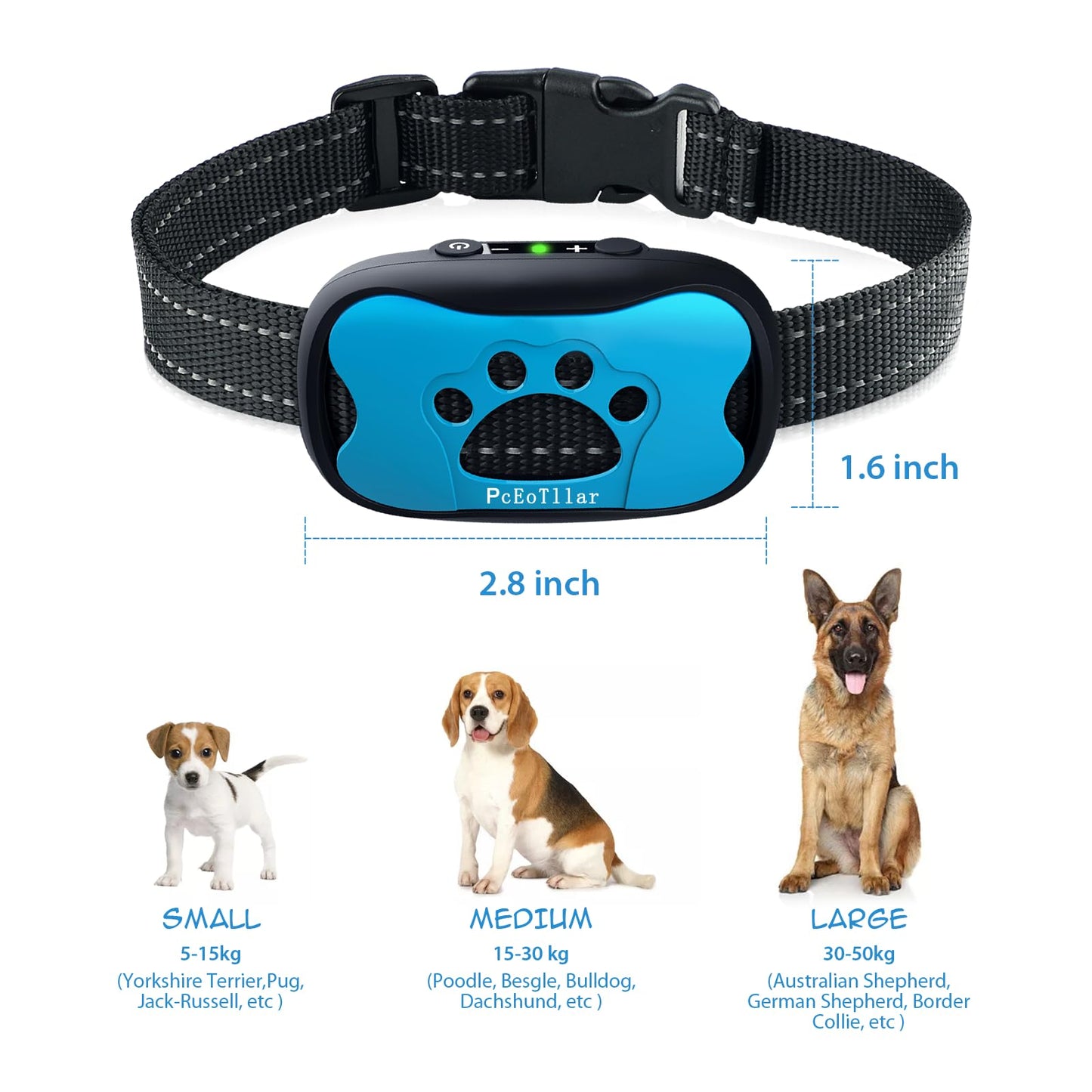 PcEoTllar Rechargeable Bark Collar - Humane Dog Barking Collar with Vibration & Beep - No Shock Anti Bark Collar effective for Small/Medium/Large Dogs, Anti Barking