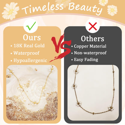 SmileBelle Daisy Pearl Necklace, Dainty Pearl Choker Necklace for Women as Flower Necklace Gift, 14K Gold Plated Stainless Steel Summer Merch as Birthday Gifts for Her Daisy Costume Gift