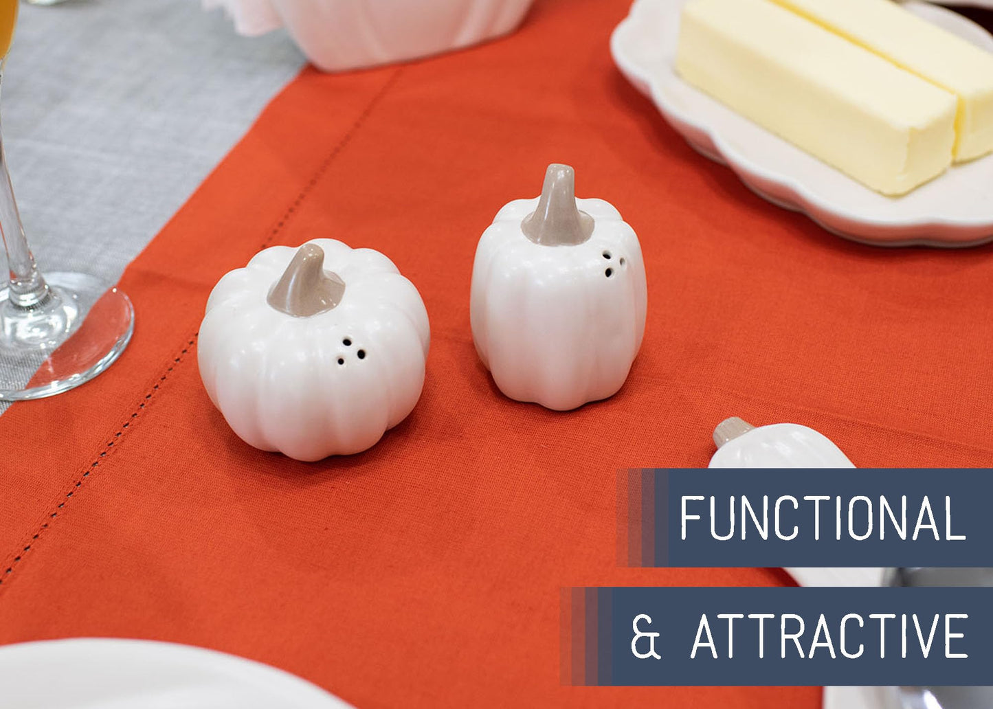 Nat & Jules Mini Pumpkin Shaped 3 Inch Ceramic Salt and Pepper Shakers: Perfect for Thanksgiving, Halloween & Indoor Fall Décor - Set of 2, White