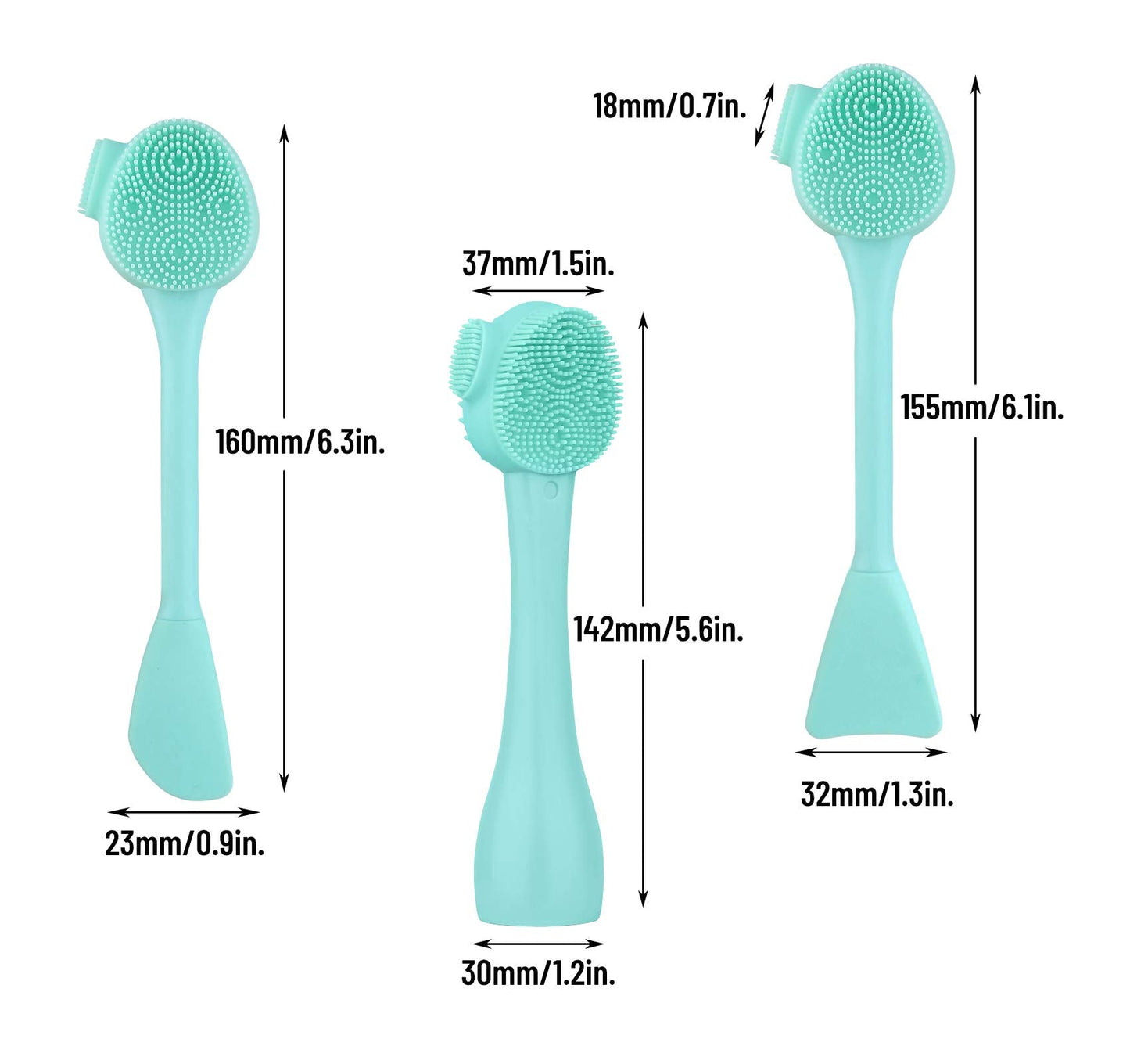 Silicone Facial Cleansing Brush 3 Pack, Beomeen 4 in 1 Handheld Face Scrubber for Deep Gentle Exfoliating, Double-Ended Face Wash Scrub Brush for Face Skincare and Massage (Green)