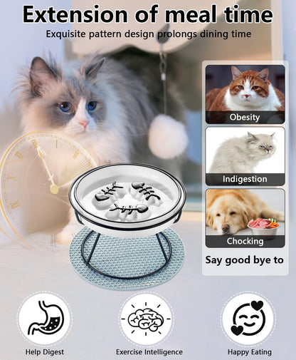 TRUNDISAN Upgrade Whisker-Fatigue-Free Cat Slow Feeder Bowl, Raised Cat Bowl Improved Design, Anti Vomit Promotes Digestion and Prevents Obesity, Durable and Slow Down Your Feline Friend Eating Speed