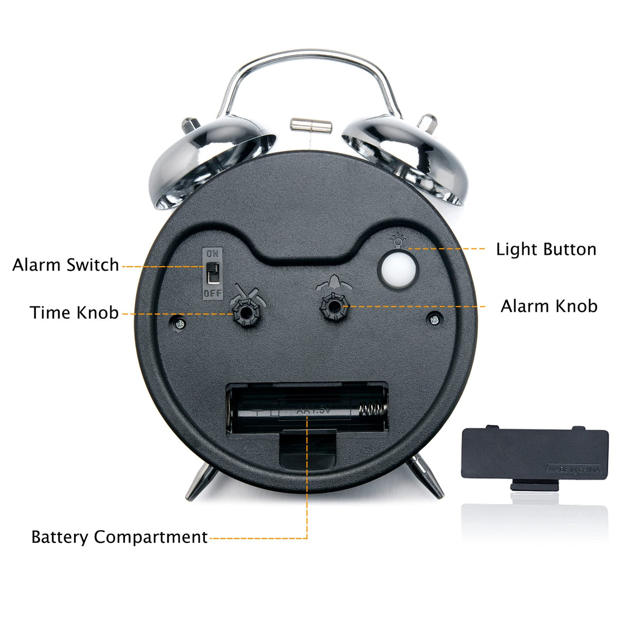 Peakeep Loud Alarm Clock for Heavy Sleepers Adults, Metal 4.5 Inches Twin Bell Battery Operated Analog Alarm Clocks for Bedrooms Decoration (Jewel Blue)