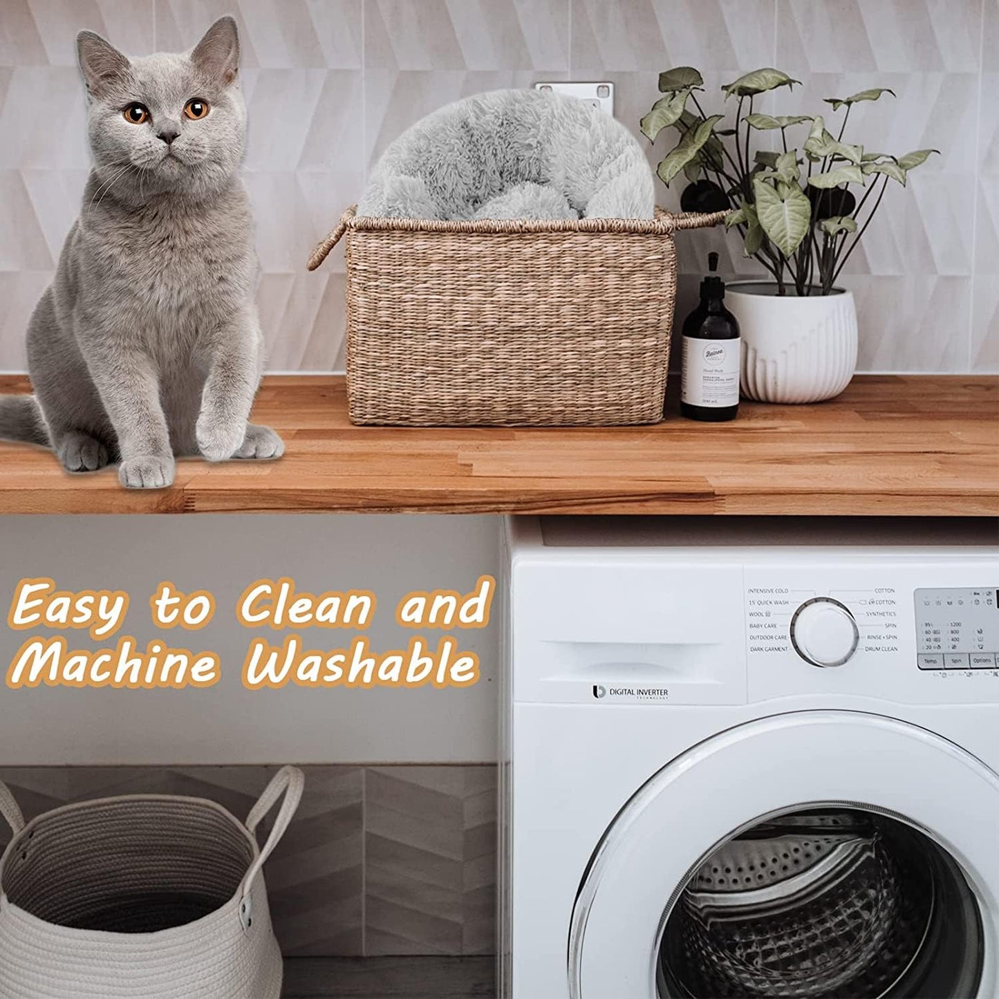 TOHDNC Cat Dog Bed Round 50 cm, Calming Fluffy Plush Cat Bed Anti Anxiety Cozy Donut Pet Bed Cuddler with Non-Slip Bottom Small Medium Dogs and Cats