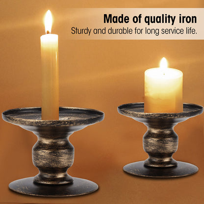 2Pcs Candle Holders, 7.4cm / 2.9in Iron Pillar Retro Simplistic Candle Pedestal CandleSticks Stand Holders Decor for Wedding Party Home