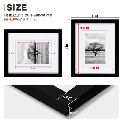 Egofine 8x10 Picture Frames Set of 4, Made of Solid Wood Covered by Plexiglass 4x6 and 5x7 with Mat or 8x10 without Mat, for Table Top Display and Wall Mounting Photo Frame Black
