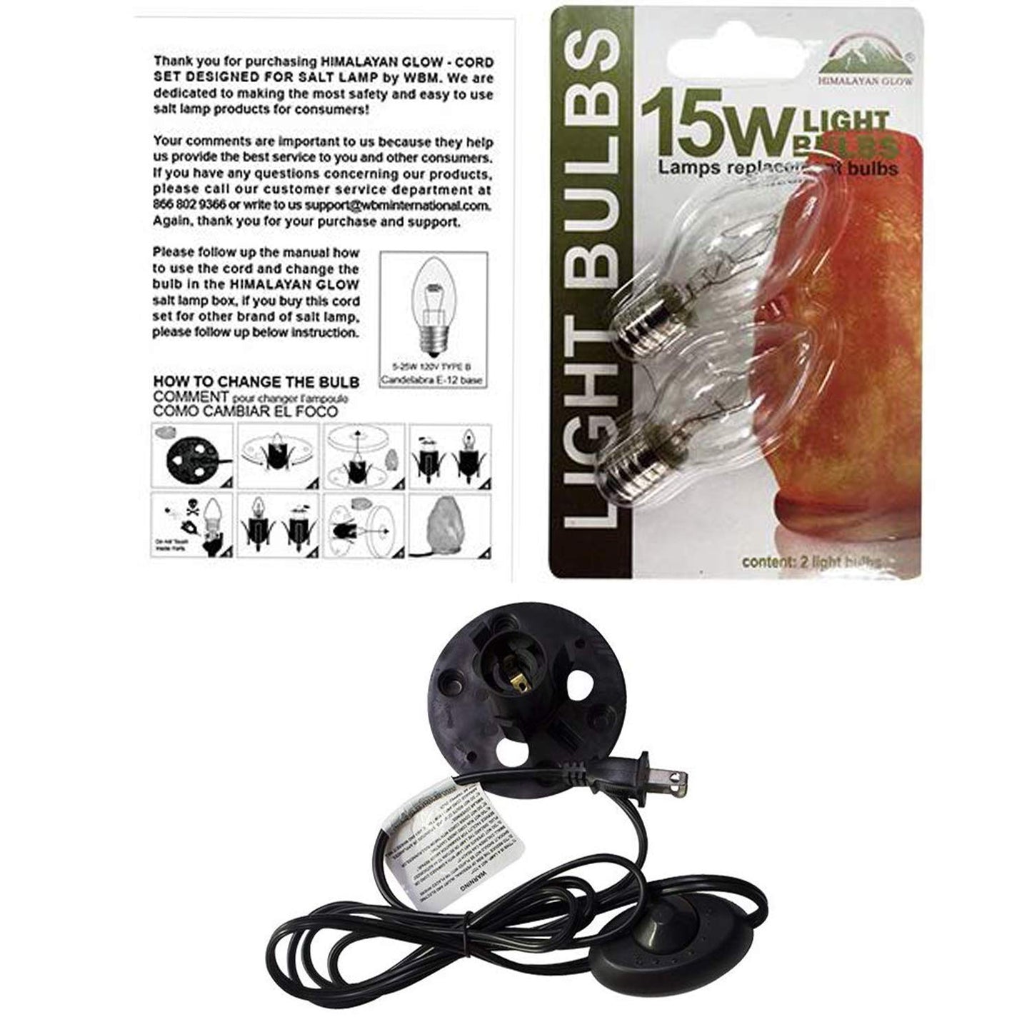 Himalayan Glow Himalayan Salt Lamp Cord Replacement with Dimmer Switch (2-Pack) and E12 Halogen Salt Lamp Bulbs(4-Pack), 6 Feet Long with Base Assembly