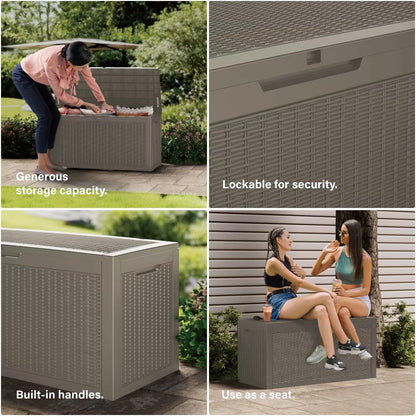 Decksplore 320 Gallon Outdoor Storage Box Patio Deck Box Waterproof, Resin Lockable Outside Large Storage Bin for Pool Cushion Furniture, Garden Tools UV-Resistant, Grey