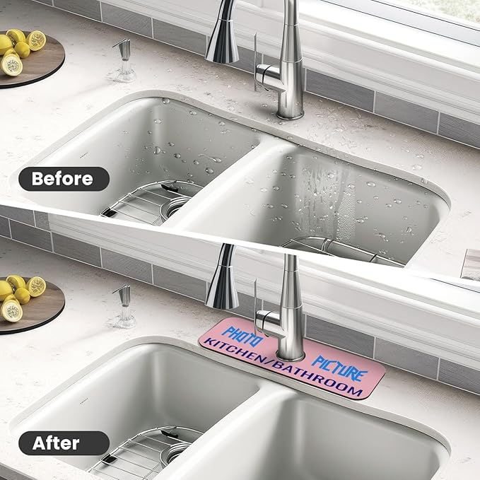 Kitchen Sink Splash Guard Faucet Mat Kitchen/Bathroom Photo DIY 15"x5.5"