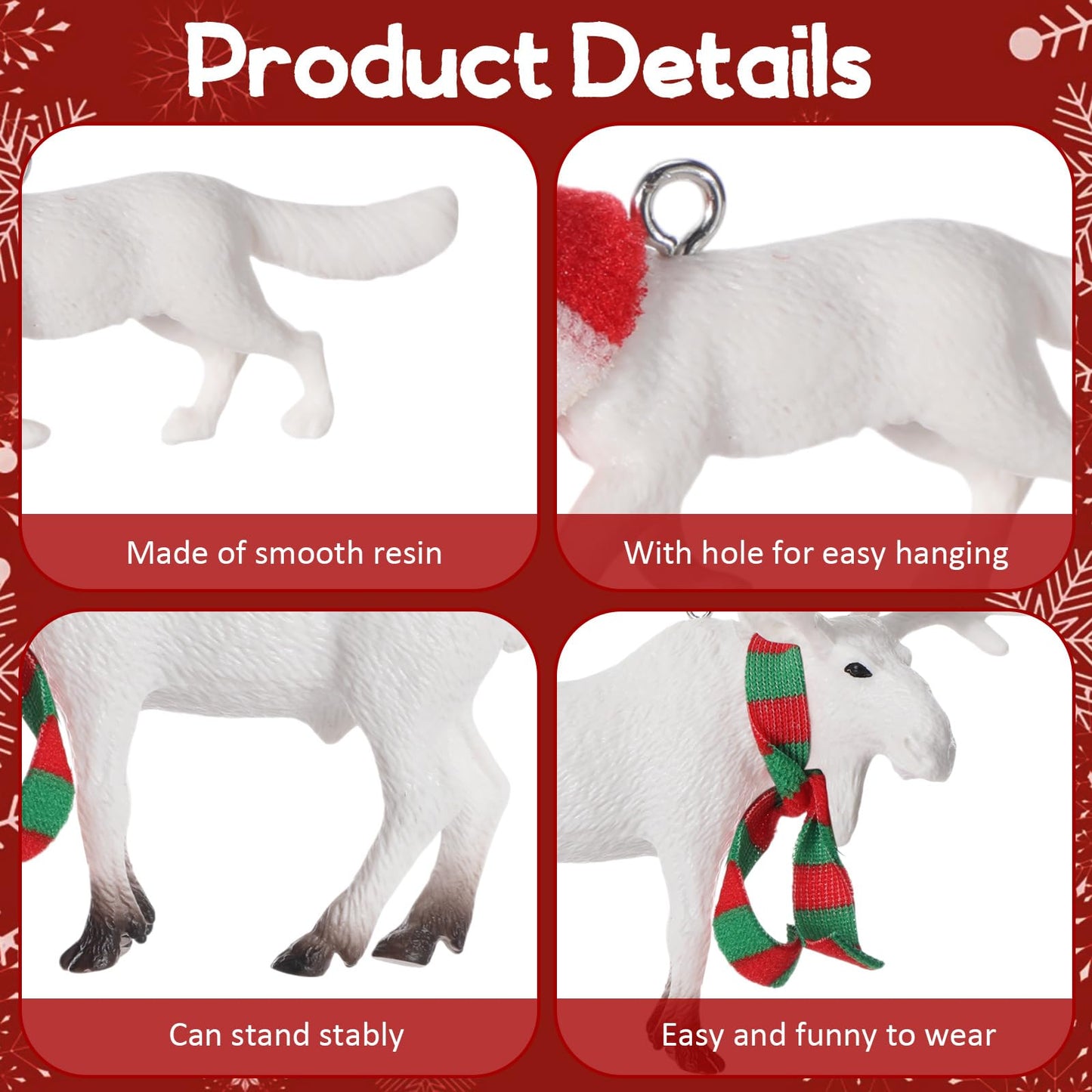 Blosssound 12 Pcs Christmas Polar Animal Ornaments 3D Christmas Tree Ornaments with Mini Scarves White Winter Tree Decorations Polar Bear Fox Squirrel Owl Hanging Pendant Figurines Party Favors