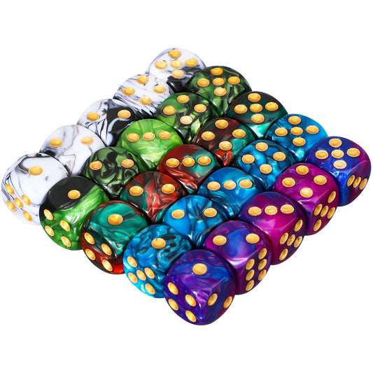 TecUnite 25 Pieces Colored Dice 6 Sided Dice Set, 6 Sided Standard Dices with Black Drawstring Storage Bag for Board Games, Parties, Math Learning, Classroom(Mix Color,6 Sides)