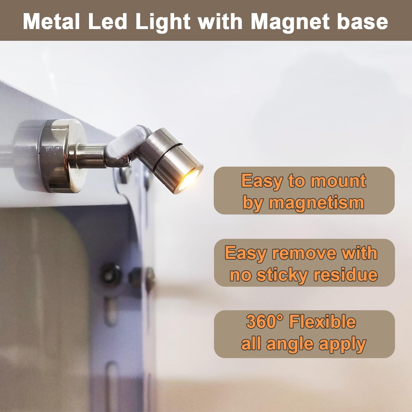 Suzeyar Metal Miniature LED Light,Tiny Spot Lights with Magnet Base,Battery Operated LED Lights,Wireless Miniature Spot Light for Artwork Painting,Jewelry Showcase,DIY Hand Craft (Cool White)