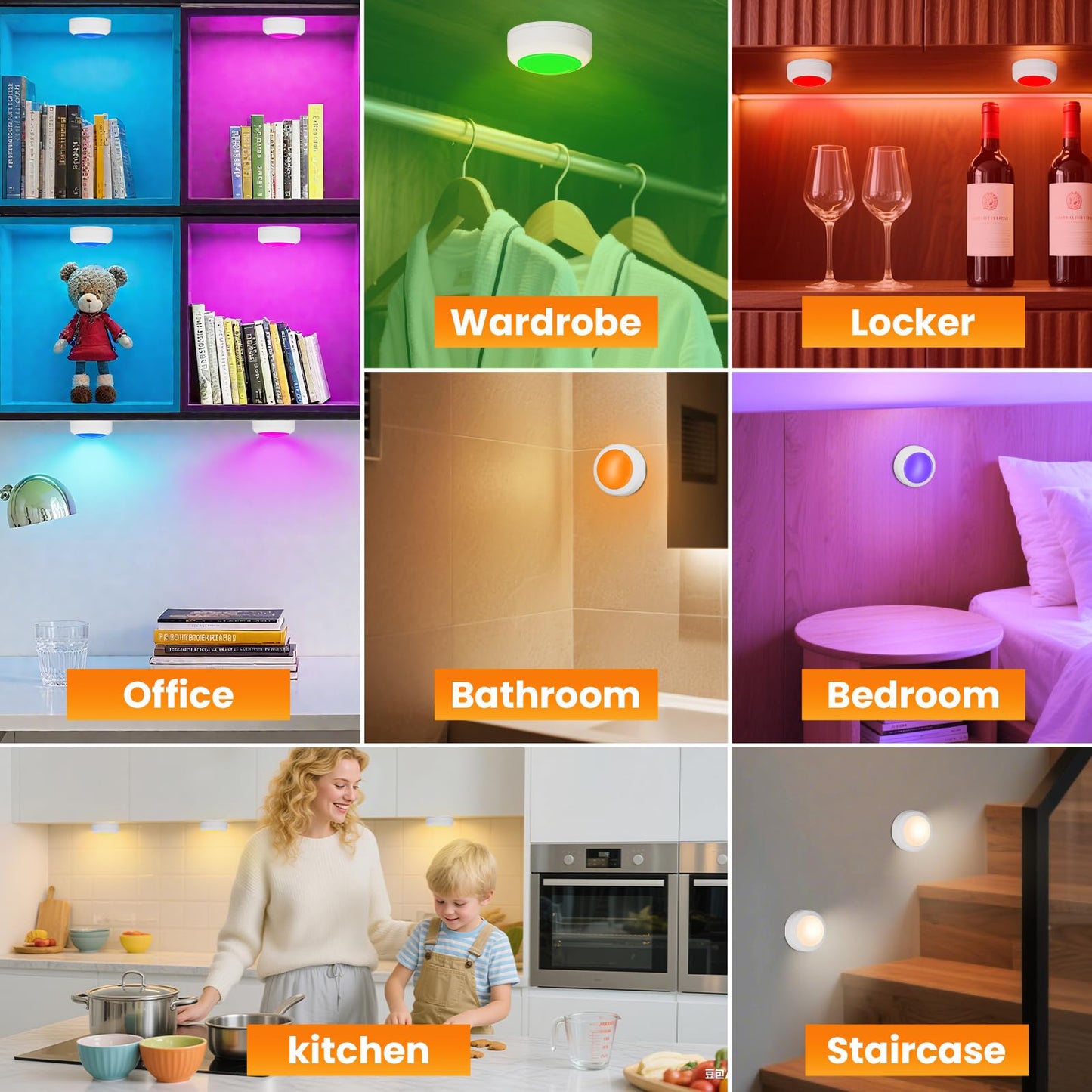 Ahuledlight LED Puck Lights with Remote Control, 16 Color Changing Wireless Under Cabinet Lighting with Dimmer & Timer, AAA Battery Operated,Under for Closet Bedroom Kitchen, Stair (12 Pack Black)