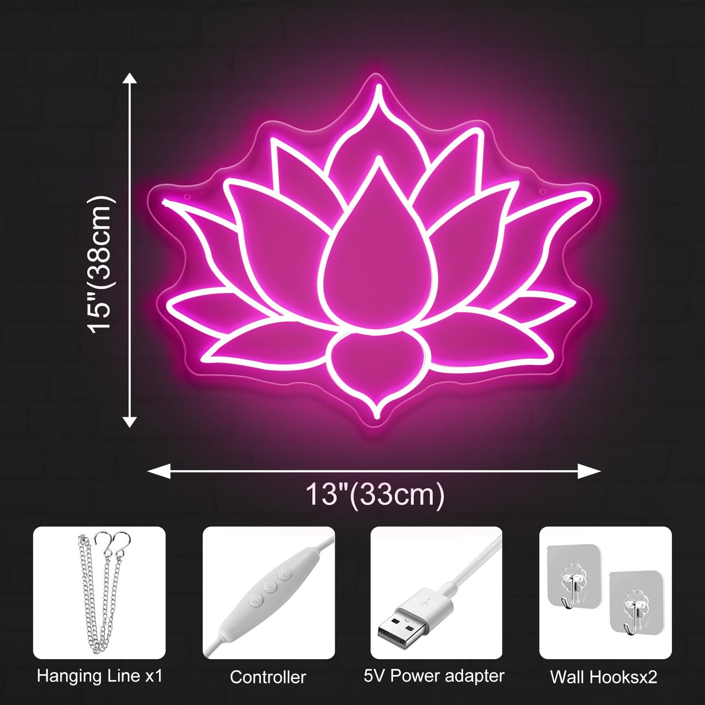 Geometric Lotus Flower Neon Sign – Mandala Style LED Wall Light for Yoga Room, Meditation Space, Indian Festival Decor, Zen Spiritual Wall Art 15” × 13”