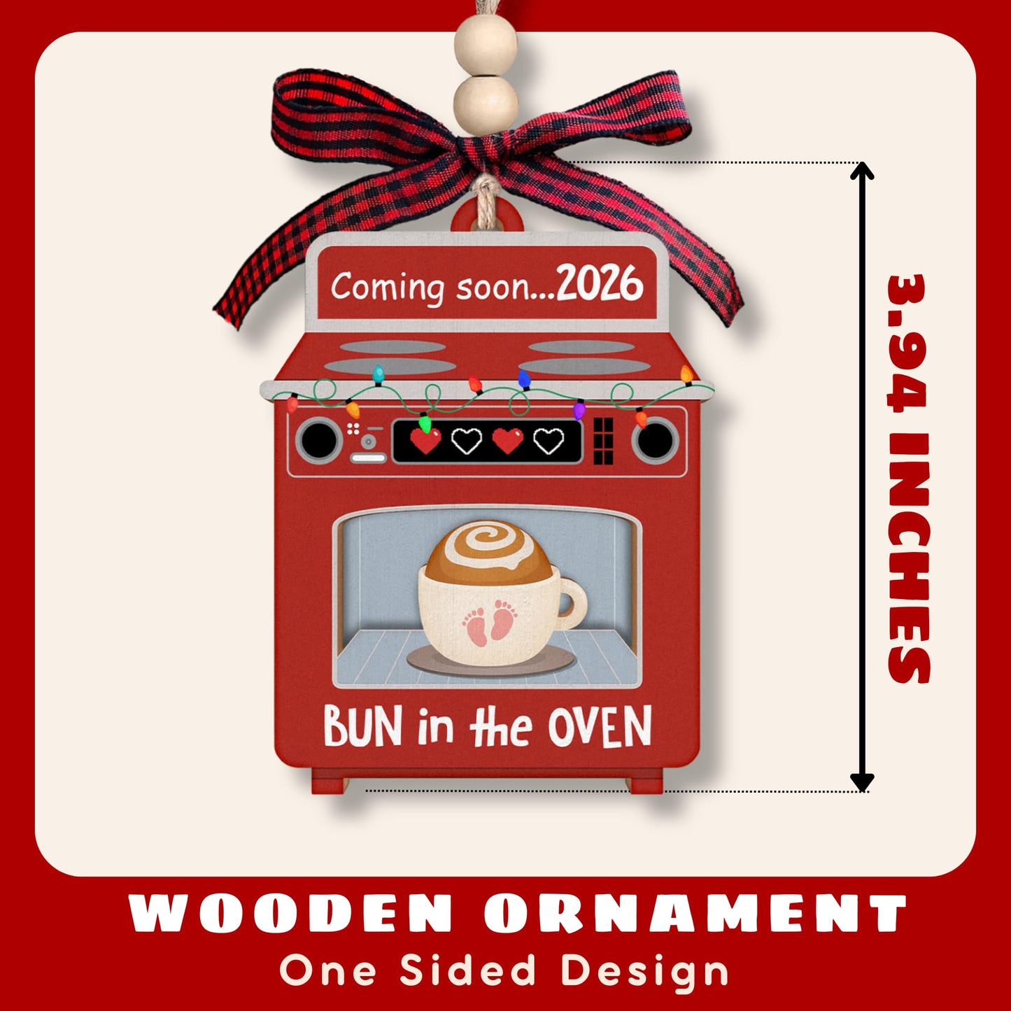 TUMSHANIP Baby Pregnancy Announcement Gifts for Family, Husband, Grandparents, Aunt - Expecting Baby Ornament - Gifts for Expecting Parents - Wood Christmas Baby's Bun in The Oven Ornament 2026