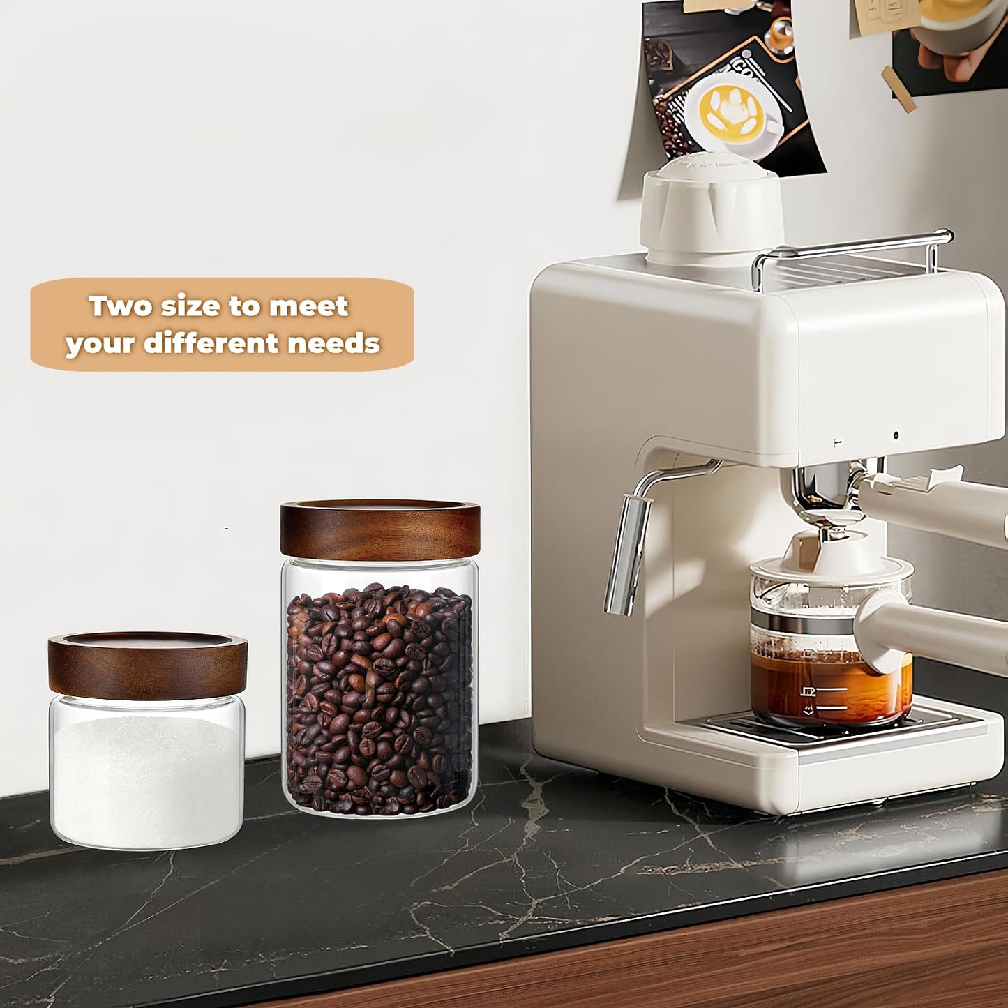 Brighomrom Set of 2 Glass Food Storage Jars, Premium Clear Glass Container Jar with Airtight Wooden Screw-on Lid, Kitchen Canisters for Coffee,Tea,Pasta,Cookies, Nuts,Spice,Candy,Overnight Oatmeal