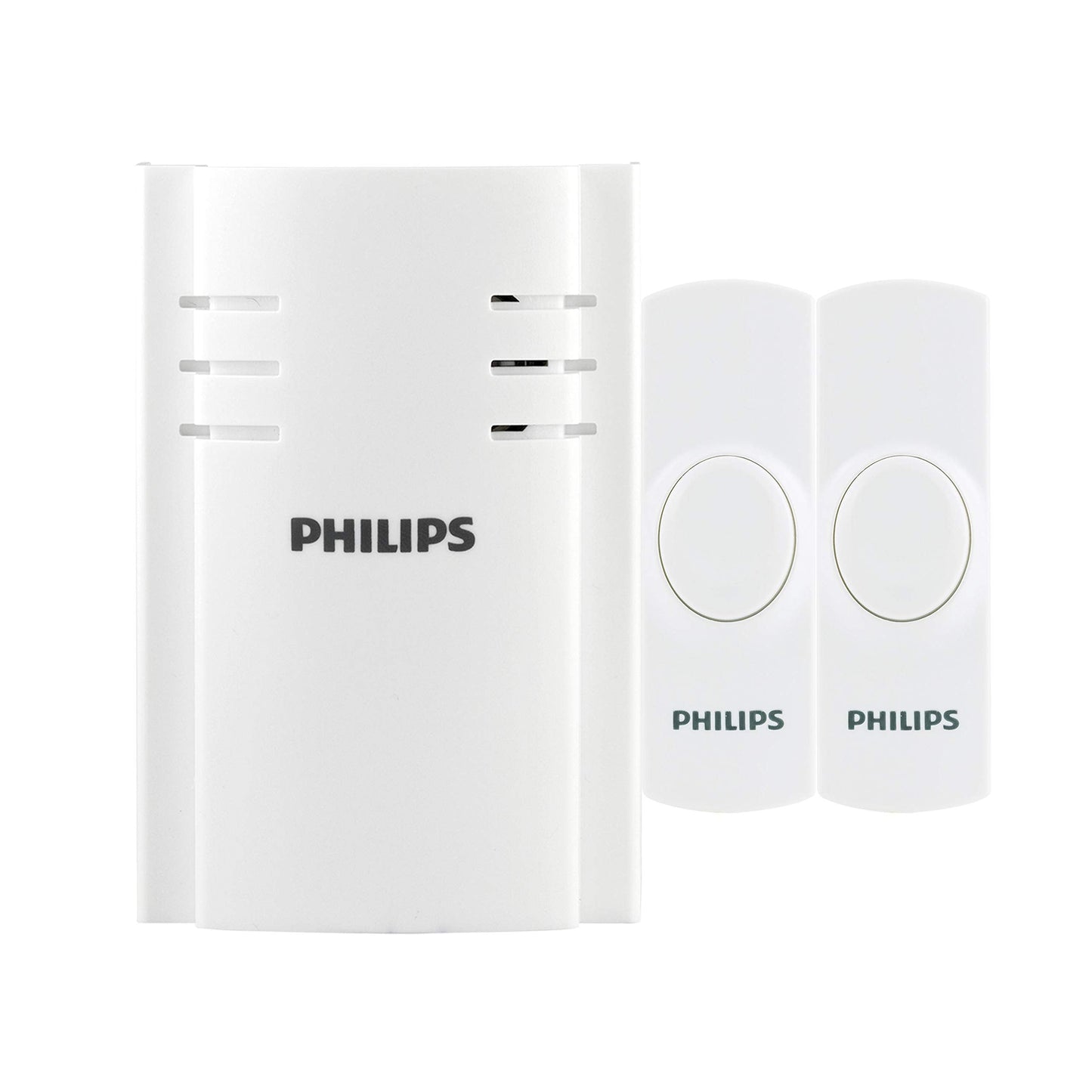 Philips Wireless Doorbell Kit, Plug-In Reciever, 2 Push Buttons, 8 Melodies, 4 Volume Levels, 150 Ft Range, White, DES2280W/27