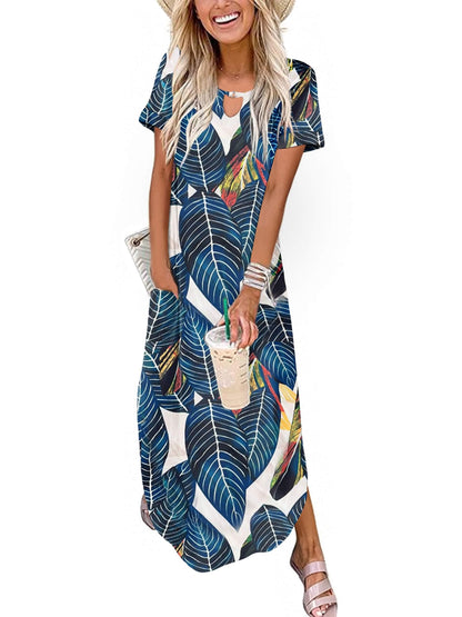 Zeagoo Womens Maxi Summer Dress with Pockets Casual Short Sleeve Sundress Trendy 2025 Curve Hem Long Dresss