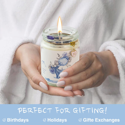 ZINCGE Aquarius Zodiac Crystal Candle Gift for Women - Astrology Birthday Natural Soy Violets Scented Candle With Flowers and Lazurite Healing Crystals for Mom, Sister, Friends