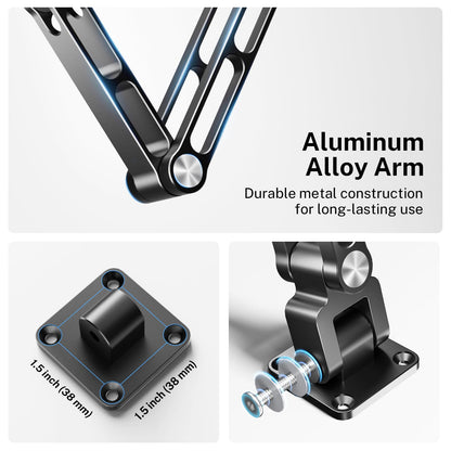 OHLPRO Tablet Wall Mount Holder for iPad, Aluminum Foldable Arm with 360° Rotating Base, Adjustable Clamp for 5-13" Tablets & Phones, Metal Screw Mount for Kitchen, Office, Gym - 9.6" Aluminum Arm