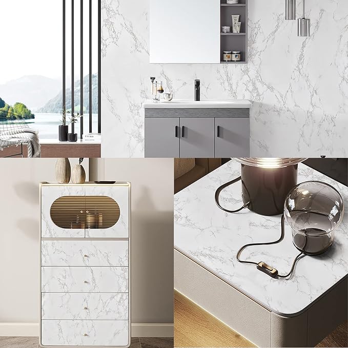practicalWs Marble Wallpaper Granite Gray/White Paper Roll 23.6" x 196" Kitchen