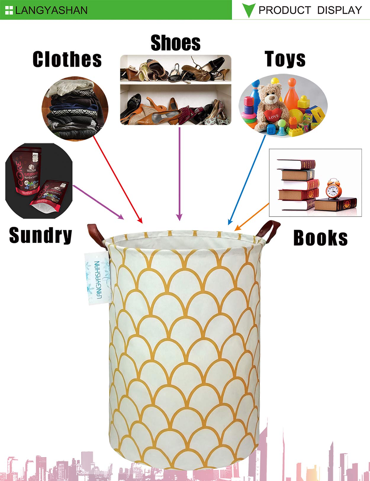 LANGYASHAN Laundry Hamper Collapsible Kids Storage Basket Waterproof Fabric Toy Clothes Organizer Bin for Children Bedroom Bathroom (Gold egg)
