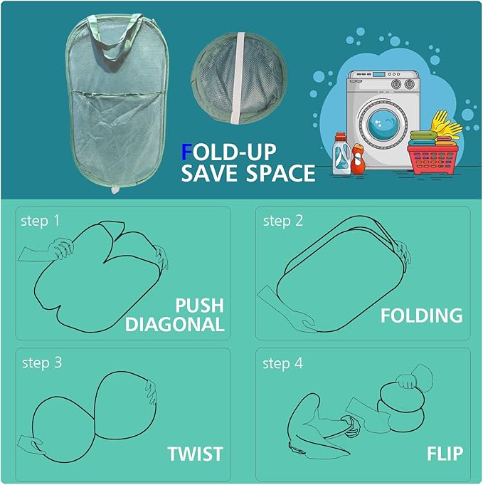 HONOMA Sturdy Mesh Laundry Hamper Basket Bag, Pop up Basket
