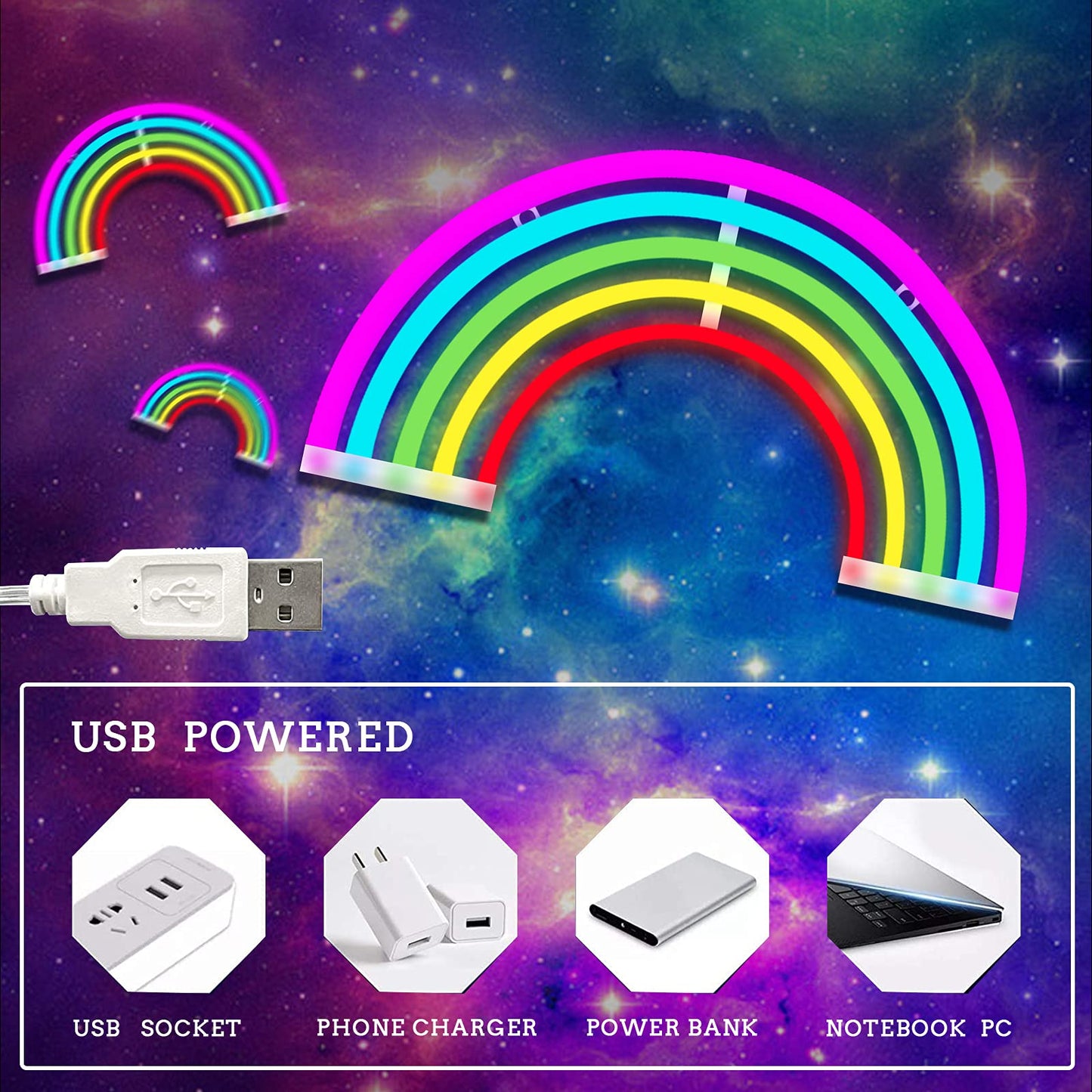 ENUOLI Rainbow Neon Light Signs Wall Decoration USB Powered or Battery Night Light LED Neon Decor Sign Lamp for Dorm Room Bedroom Table Christmas Party Birthday Party Wedding Kids Room Kids Gift