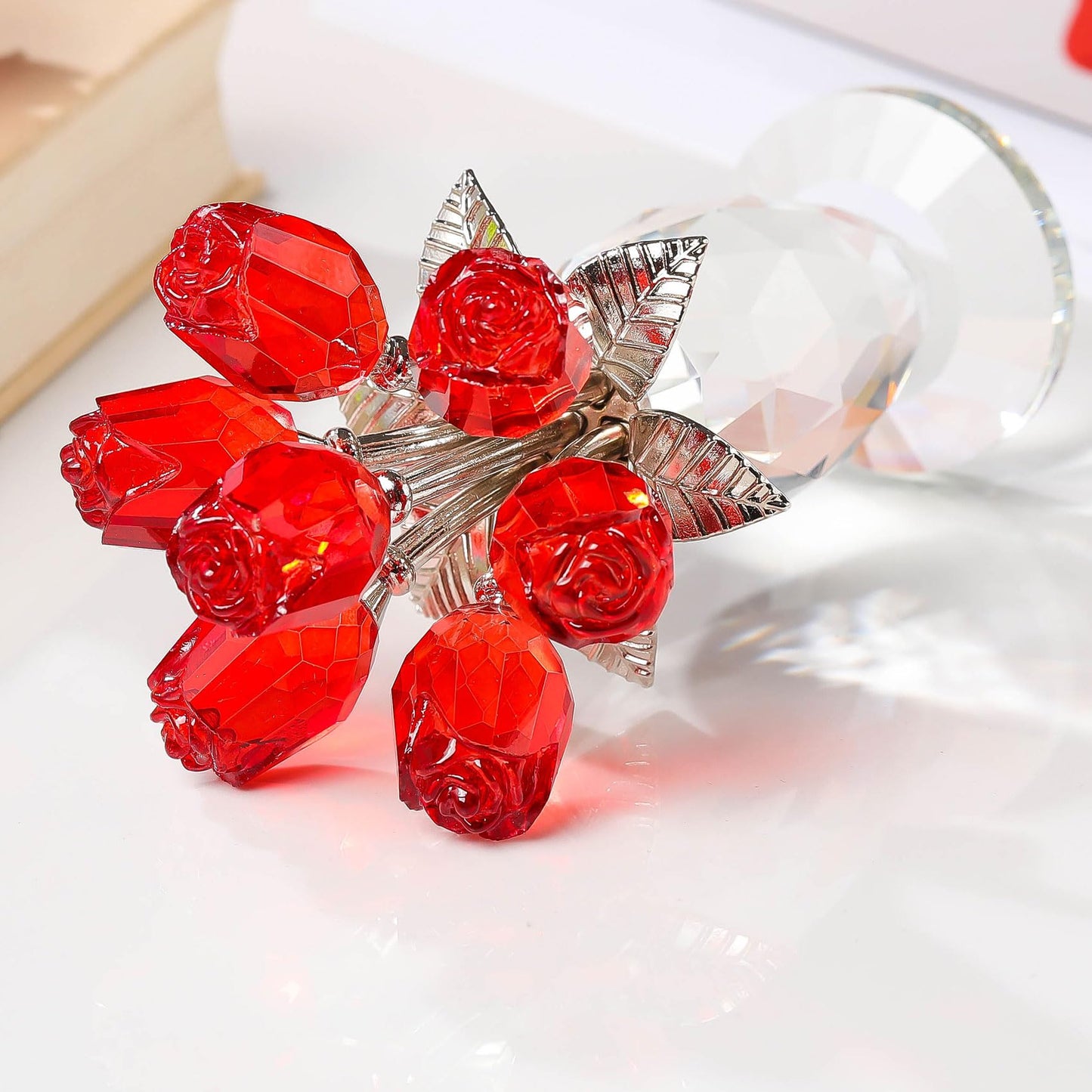 Movdyka Red Rose Crystal Flower Glass Roses Bouquet Gifts for Wife Mom